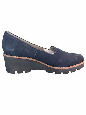 Vionic Willa Navy Suede Wedge Loafers Slip On Comfort Shoes Size 7